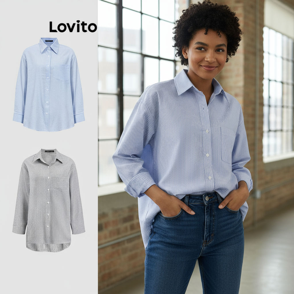 (Fashion_3) Lovito เสื้อลําลองลายกระดุมเดรปสําหรับผู้หญิง L90AD060 (หลากสี)