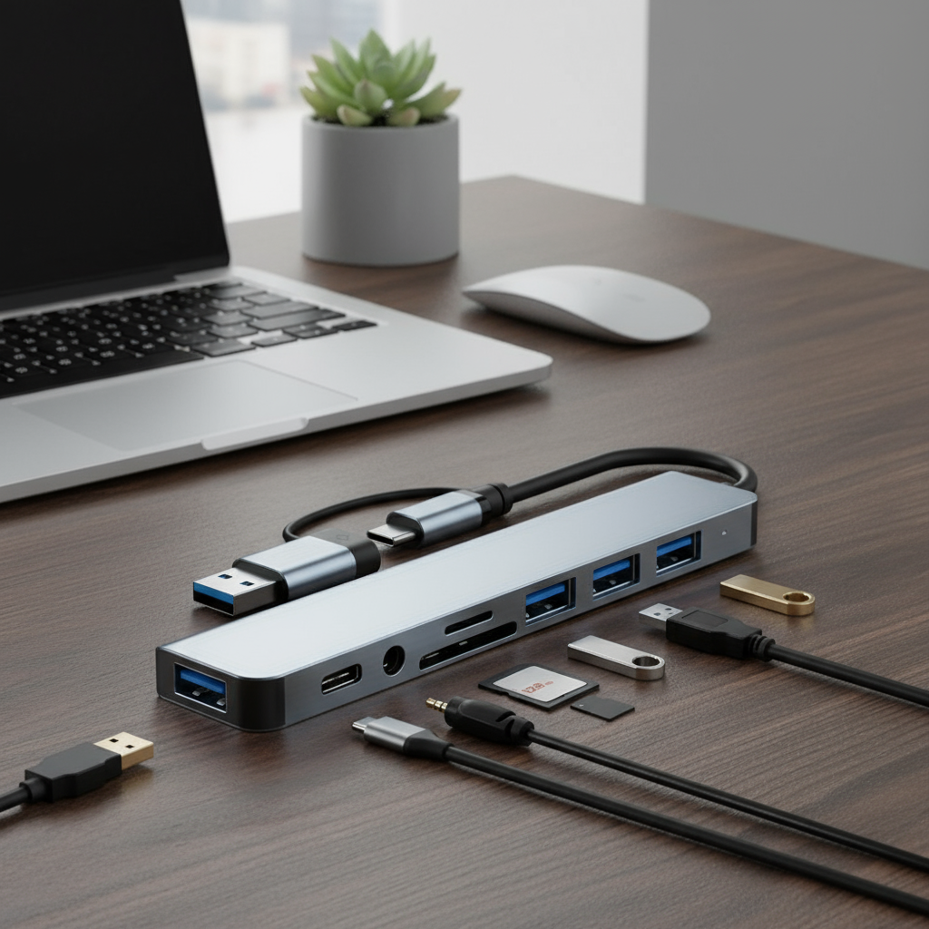 8-in-1 USB Hub Expander Dock ที่มี USB3.0, Type C, เครื่องอ่าน TF SD, 3.5mm Audio สําหรับ MacBook, i