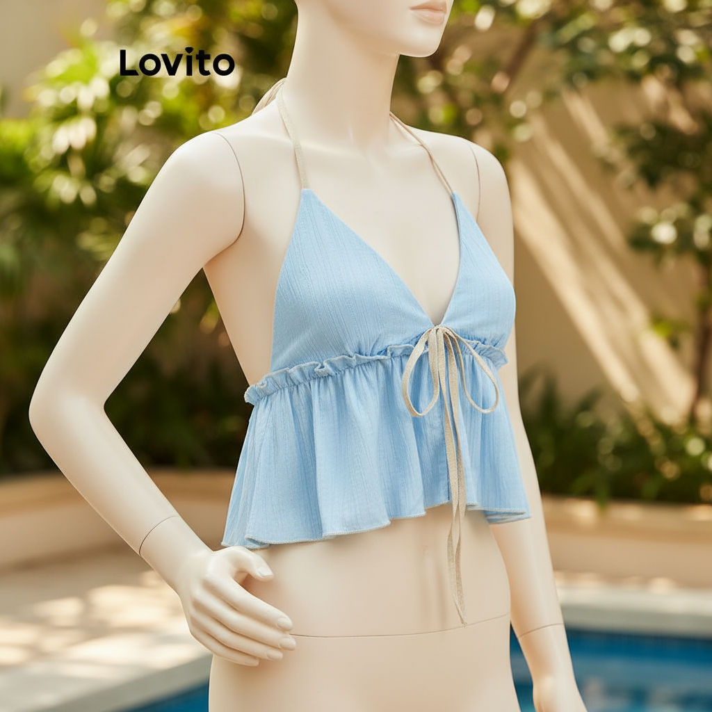 (Fashion_3) Lovito เสื้อกล้ามหรูหราเสื้อกล้ามด้านหน้าผูกธรรมดาสําหรับผู้หญิง L90AD036