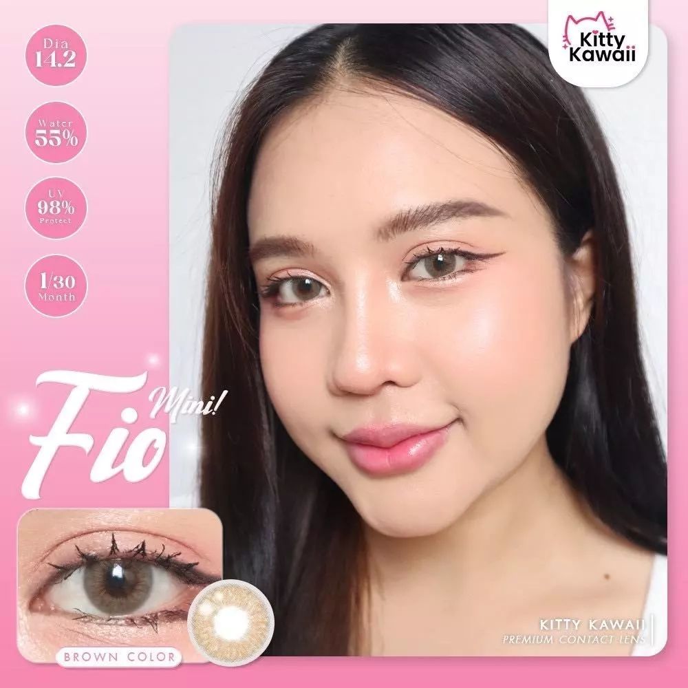 Kitty Kawaii คอนแทคเลนส์ รุ่น Mini Fio สีน้ำตาล (Brown) ขนาดมินิ DIA 14.2 มม. (สำหรับสายตาปกติ/สั้น)