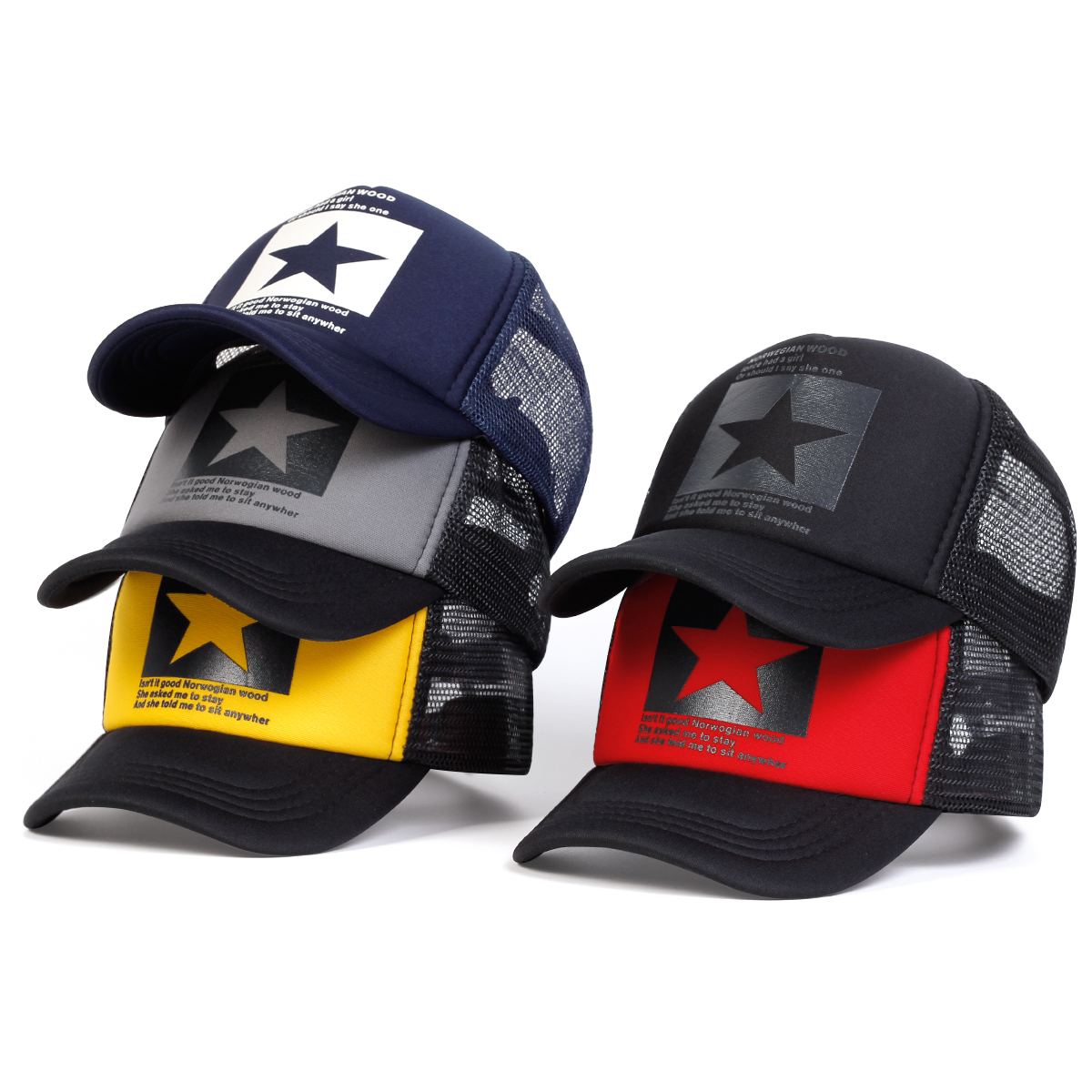 แฟชั่นฤดูร้อนระบายอากาศป้องกันรังสียูวีพิมพ์รูปดาวห้าแฉกหมวกเบสบอลพื้นที่ผ้าฝ้ายปรับกีฬากลางแจ้งสําหรับผู้ชาย