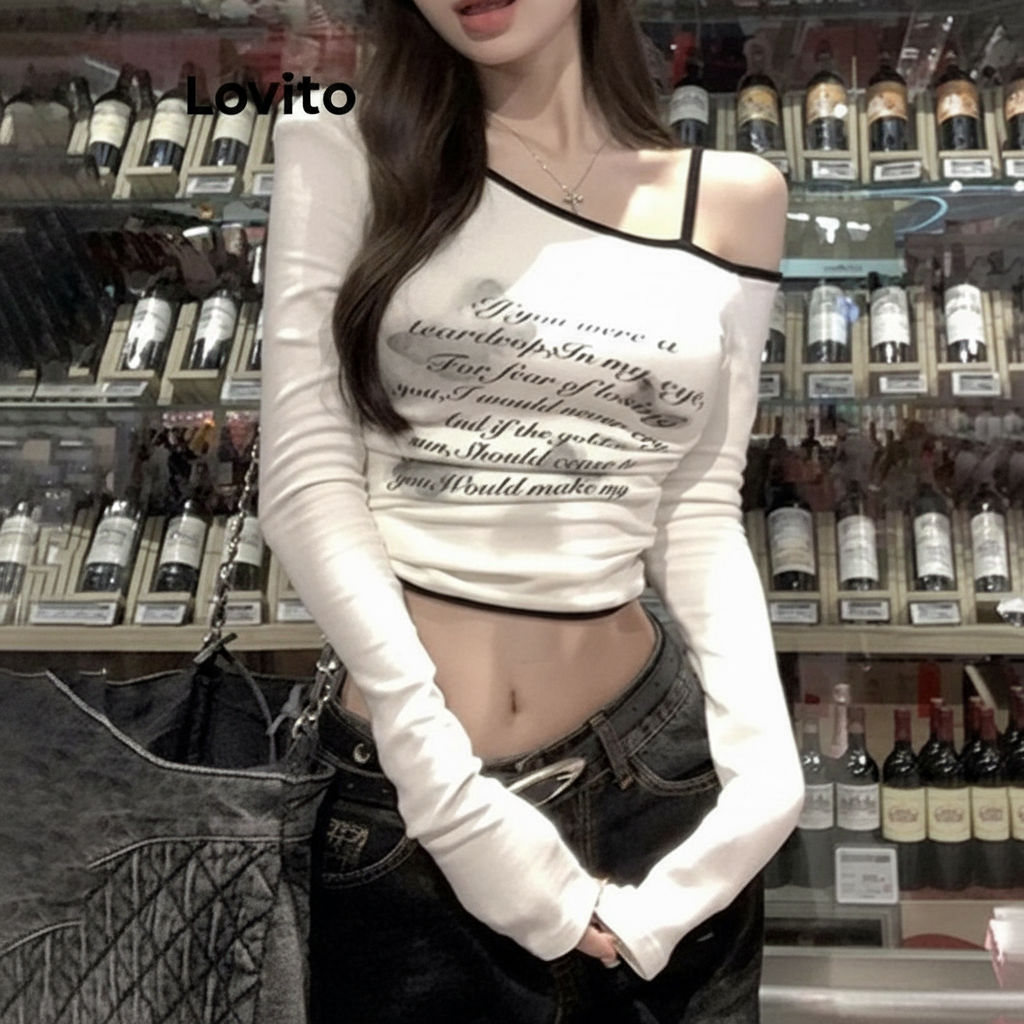 (Trendy2) Lovito เสื้อยืดลำลองลายเรียบสำหรับผู้หญิง LNA71031