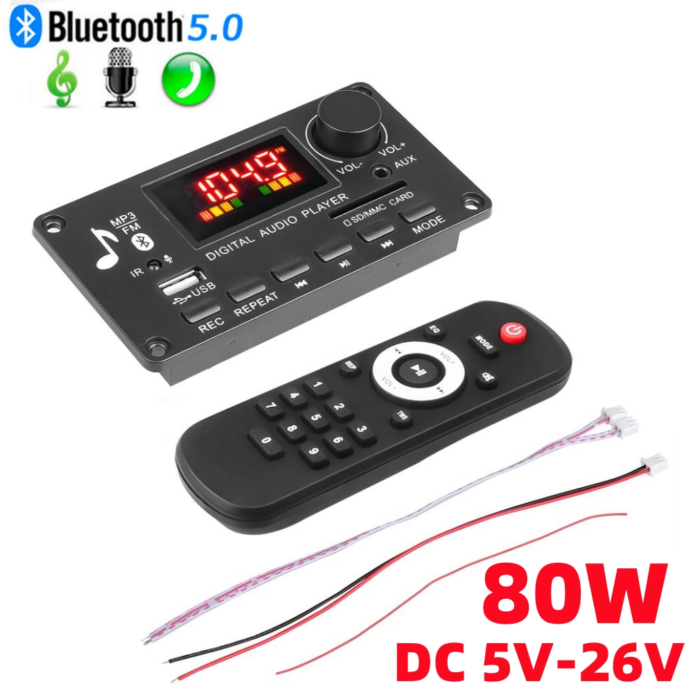 แผงวงจรขยายเสียงบลูทูธ 5.0 กําลังไฟ 2x40W 80W เครื่องเล่นเสียง 12V โมดูลวิทยุ FM รถยนต์ MP3 DIY