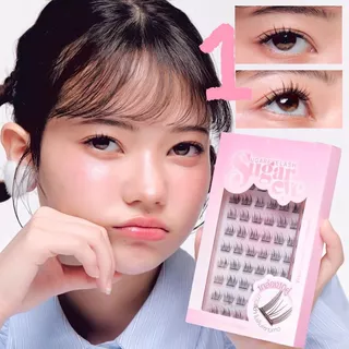 👁️ Sugareye ขนตาปลอม กาวเจลลี่ในตัว แถมที่หนีบ 10 คู่ (60 ช่อ)