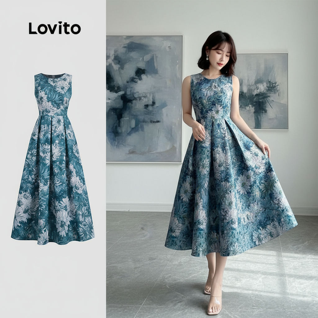 (trendy6)Lovito เดรสโบฮ์ จับจีบ สำหรับหญิงสาว ฤดูใบไม้ผลิ/ฤดูร้อน L142ED635