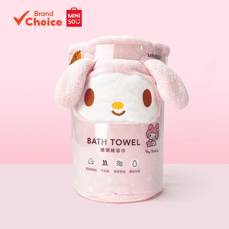 MINISO ผ้าขนหนูซับน้ํานุ่มฟลีซคอรัล ลายตัวละครซานริโอสุดน่ารัก - มายเมโลดี้ & คุโรมิ & ชินนาม่อนโรล & ปอมปอมปุริน ขนาด 70 ซม. x 140 ซม.