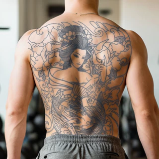 รอยสักชั่วคราวกันน้ําแบบเต็มตัวเกอิชาญี่ปุ่นอยู่ได้หนึ่งถึงสองสัปดาห์ ดีไซน์สมจริง