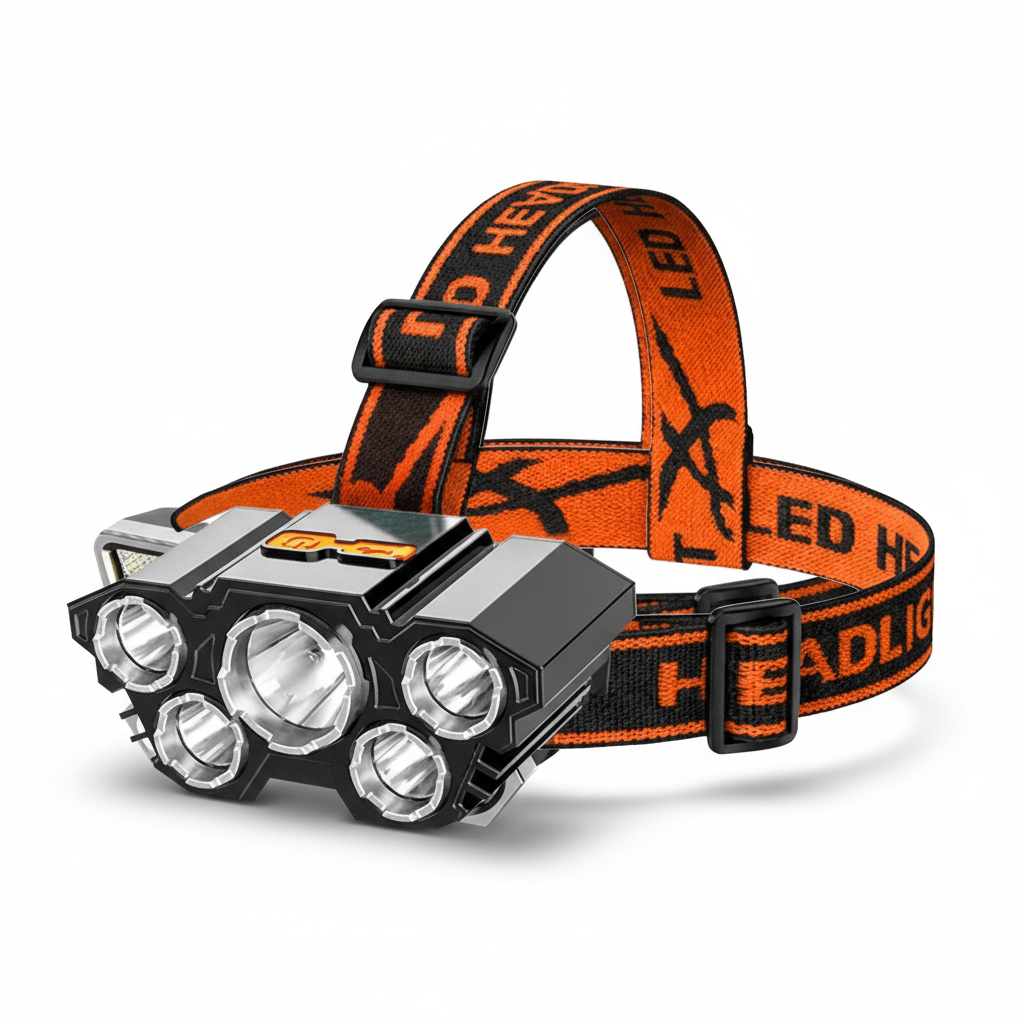 ไฟหน้า LED 5 หัว แบบชาร์จ USB ได้ กันน้ํา สําหรับตกปลาและตั้งแคมป์กลางคืนระยะไกล