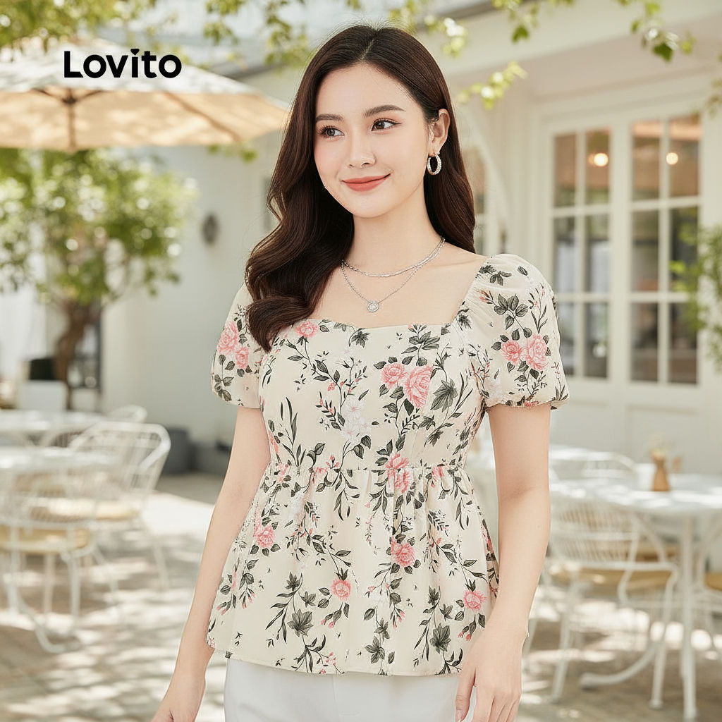 Lovito เสื้อผู้หญิงลายดอกเดซี่ระบายชายเสื้อลําลอง สีสันสดใส สําหรับฤดูใบไม้ผลิ/ฤดูร้อน L134ED445