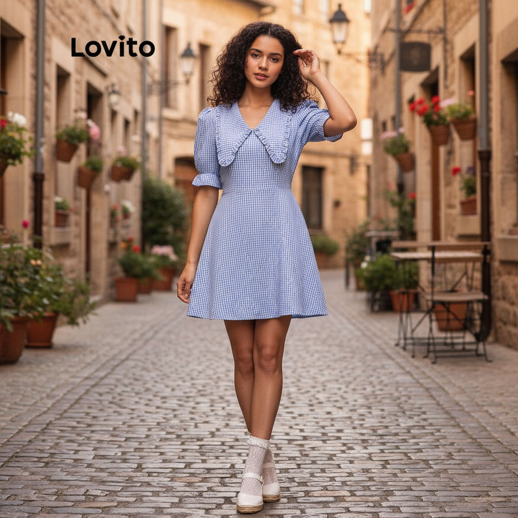 (trendy3)Lovito ชุดเดรสระบายเรียบๆ น่ารักสำหรับผู้หญิงไซส์ L L117ADD432