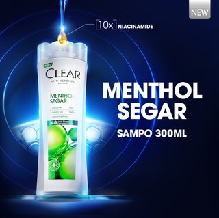 CLEAR Shampoo Anti Ketombe Menthol Segar, 48 Jam Segar Sensasi Dingin dengan 10x Super Vitamin - 300mL
