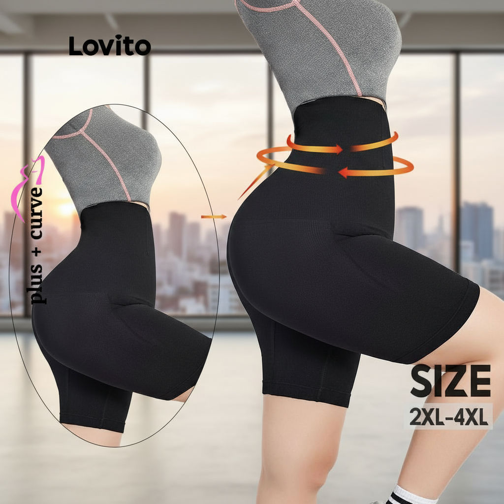 (trendy3)Lovito คอร์เซ็ทพลัสไซซ์ เบสิก LPS06061 (แอพริคอท/ดำ)