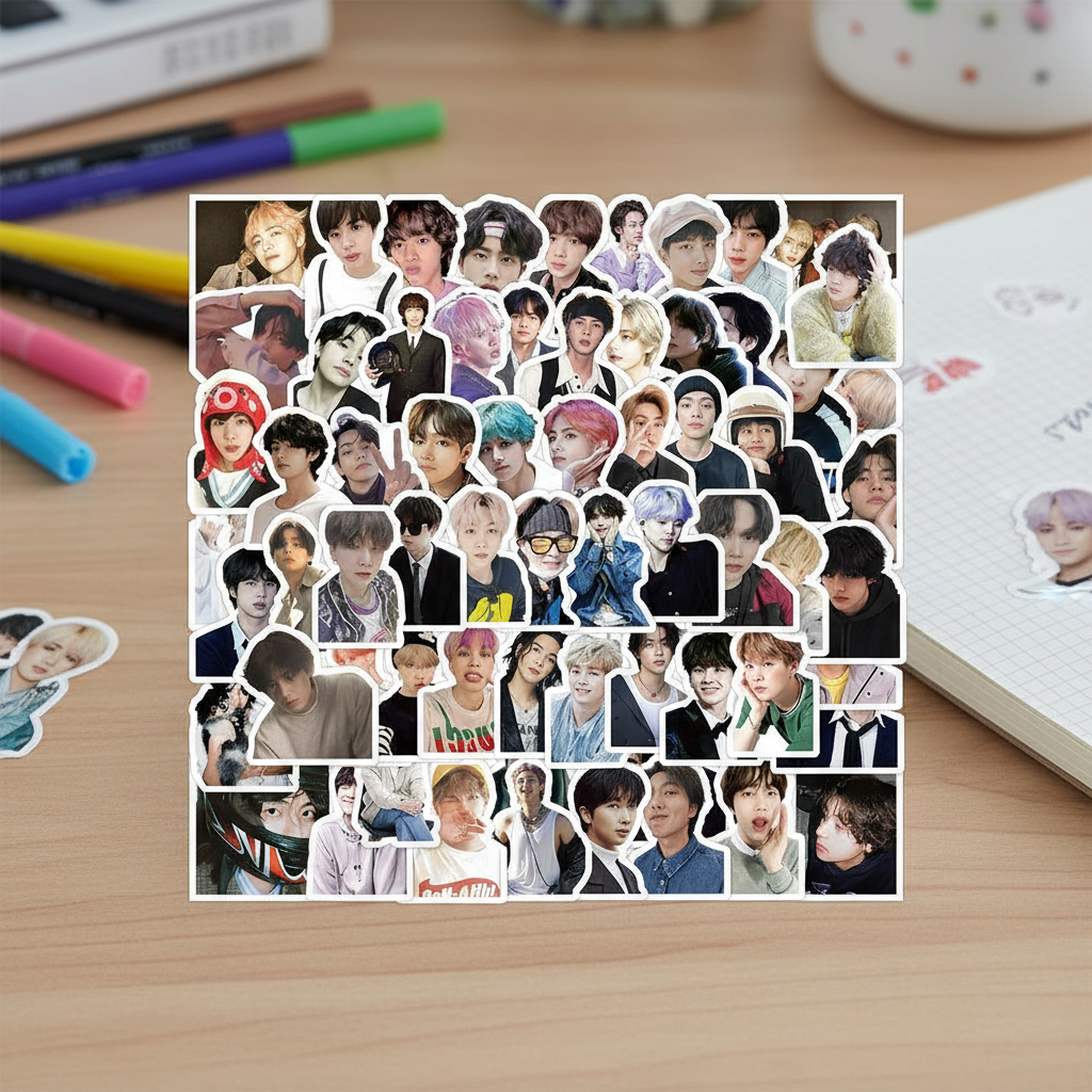 สติ๊กเกอร์ BTS 100 ชิ้น - สติ๊กเกอร์ไวนิลลาย RM และ Jin สําหรับติดหมวกกันน็อค จักรยาน และกล่องดินสอ (สินค้าลิขสิทธิ์กลุ่ม Kpop อย่างเป็นทางการ)