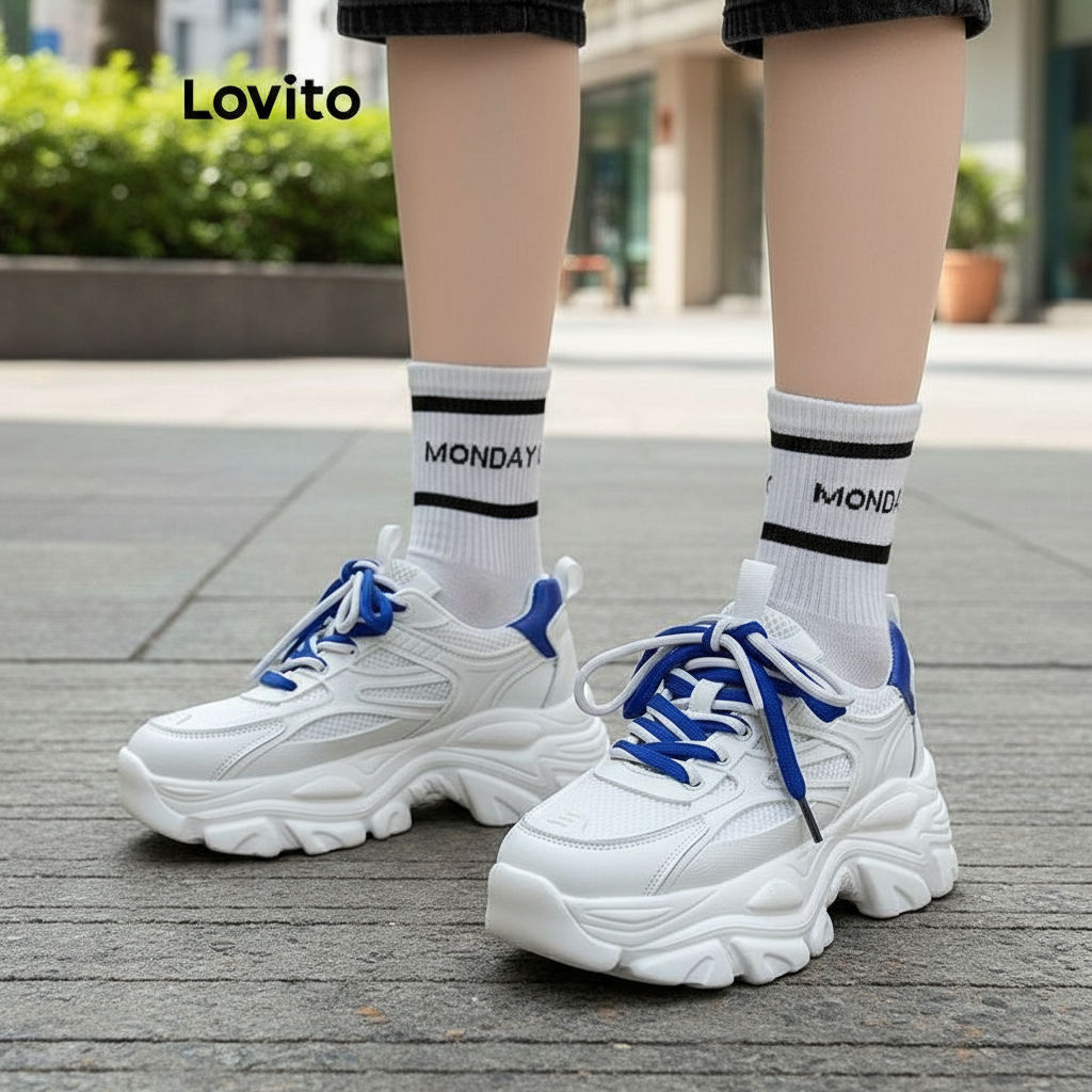 (trendy6)Lovito ลําลองธรรมดาแฟชั่นพื้นหนาด้านในเพิ่มความสูงกระจายรองเท้าผ้าใบฐานเค้กสําหรับผู้หญิง L