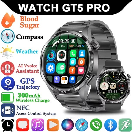 สมาร์ทวอทช์ GT5 Pro พร้อม GPS NFC หน้าจอ AMOLED ของขวัญวันพ่อสําหรับผู้ชาย