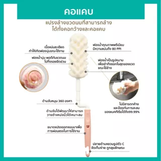 Lieto แปรงล้างขวดนม รุ่นใหม่ คอแคบ ฟองน้ำพรีเมียม 80ppi ด้ามหมุน 360 องศา เข้าถึงซอกลึกได้ทั่วถึง