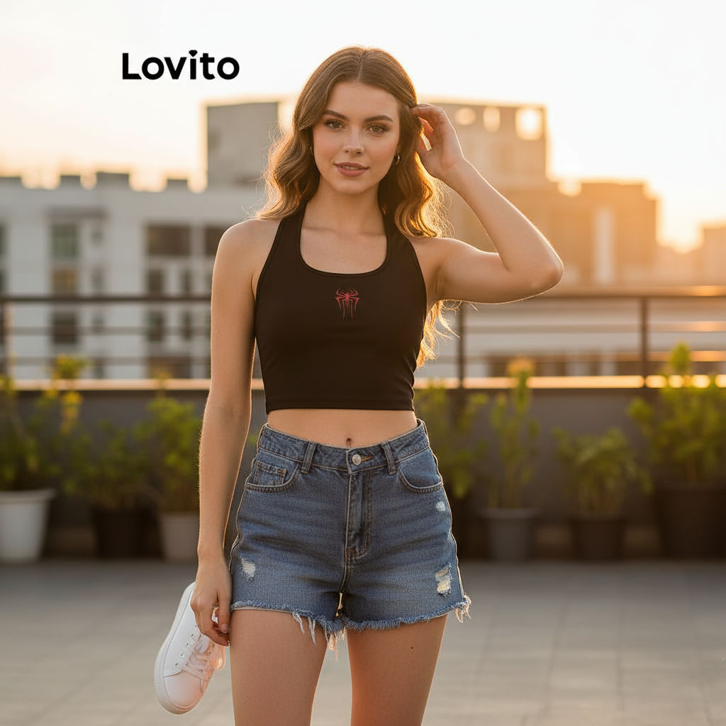 (Fashion_3) Lovito เสื้อกล้ามลําลองเสื้อกล้ามลายการ์ตูนเปลือยสําหรับผู้หญิง L99ED016