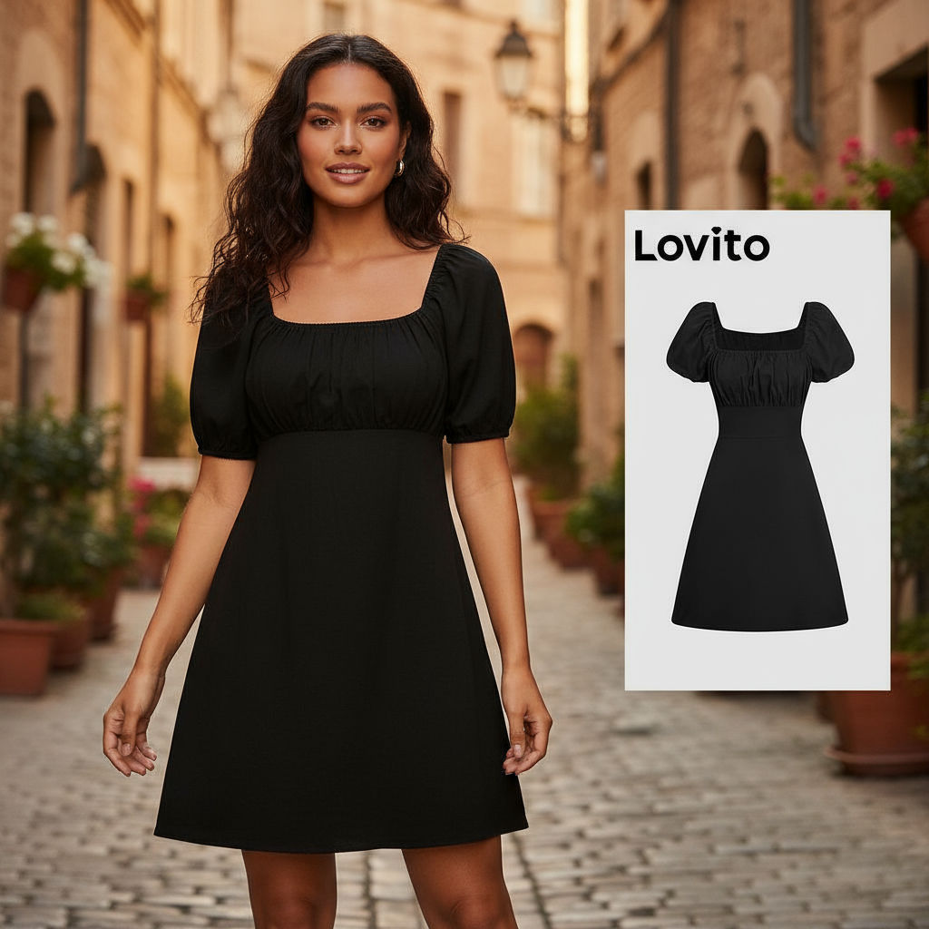 (Fashion_3) Lovito ชุดเดรสเบสิคสีพื้นหรูหราสําหรับผู้หญิง L118ED043