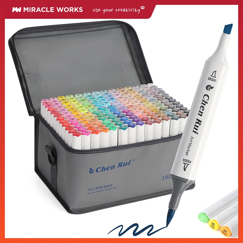 Miracle Works ชุดเครื่องหมายอะคริลิค 168 สี Dual Tip Broad Nib Brush Art Supplies