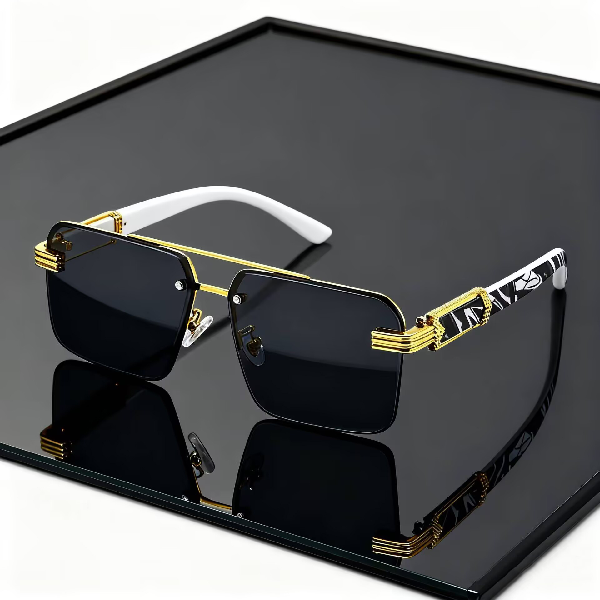 Retro Square Frameless UV400 Marble Patterned แว่นกันแดด Unisex