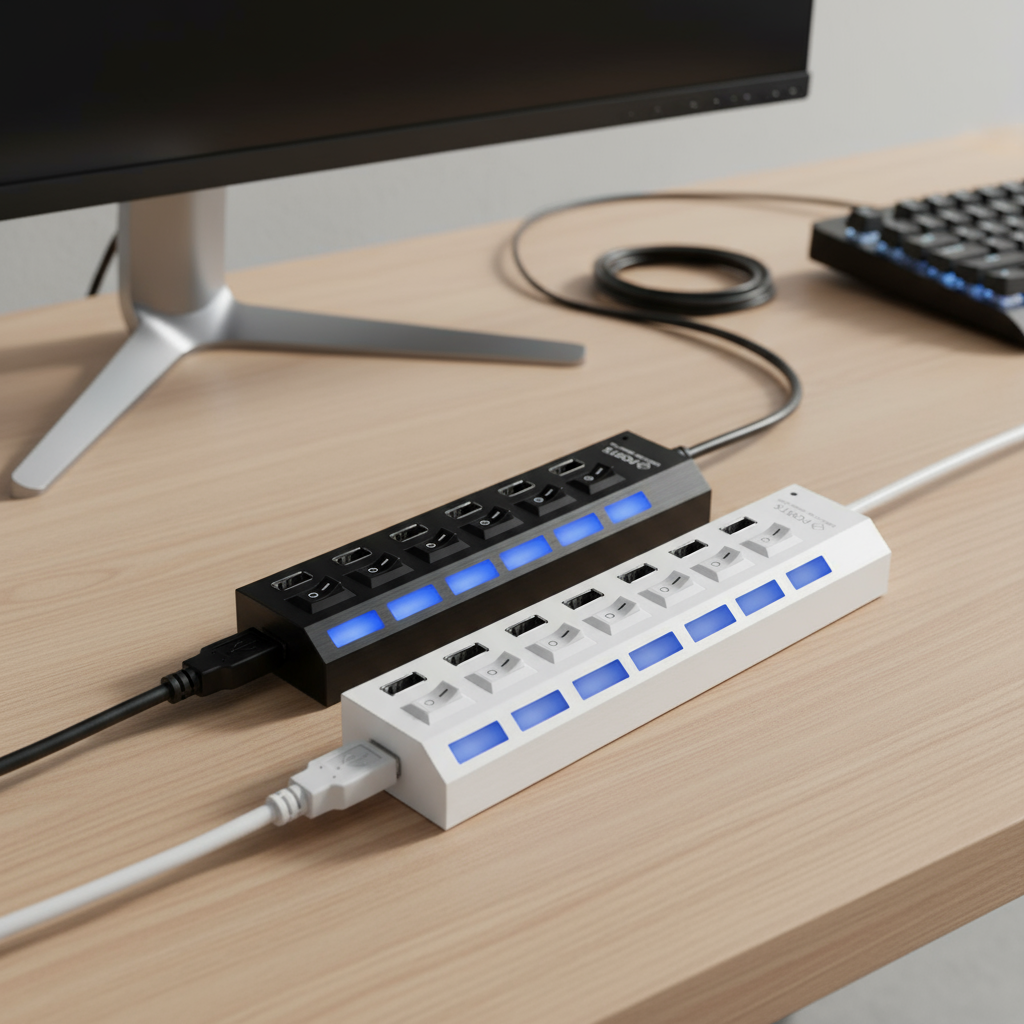 อะแดปเตอร์ฮับ USB 2.0 4 พอร์ต 7 พอร์ต พร้อมสวิตช์เปิด-ปิดไฟ สําหรับคอมพิวเตอร์ แล็ปท็อป PC