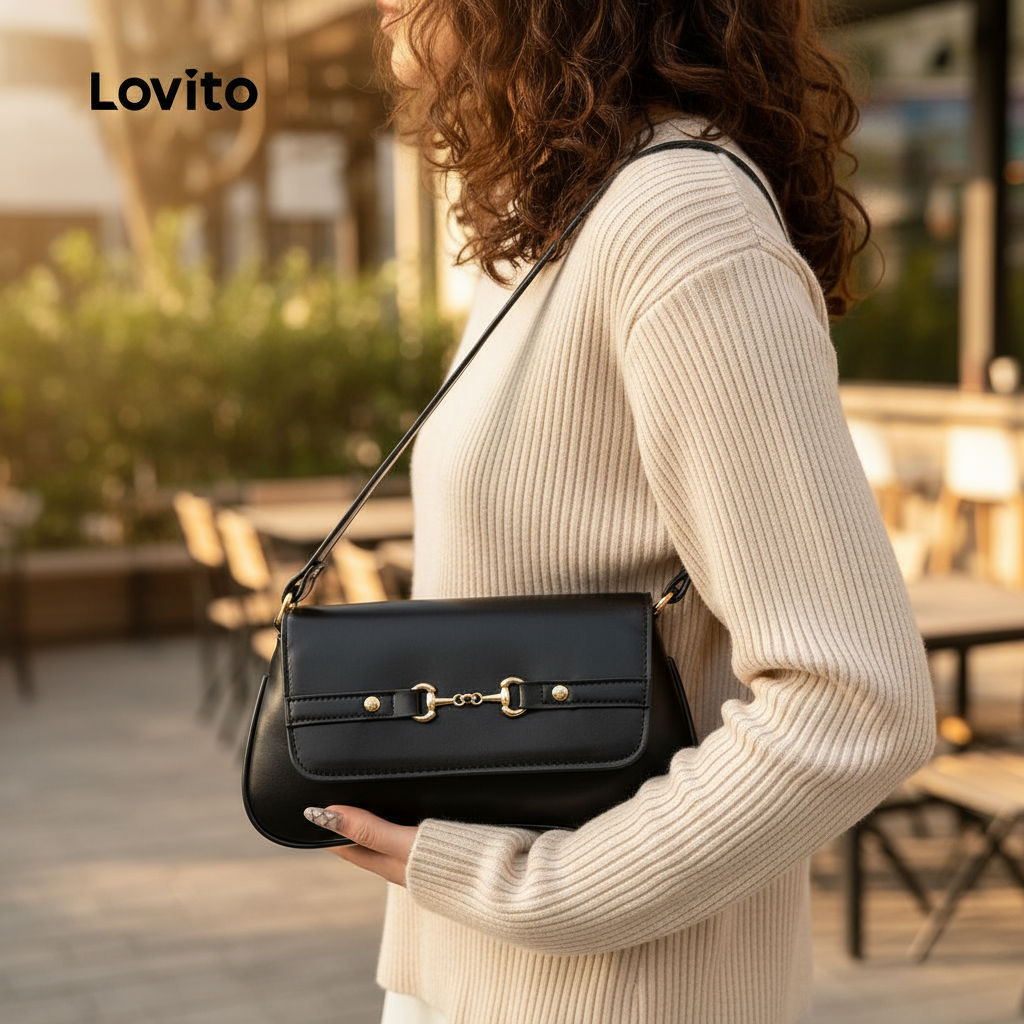 (trendy5)Lovito กระเป๋าทรงสี่เหลี่ยมเล็กสไตล์เรโทรเรียบง่าย ดูดี กระเป๋าสะพายไหล่ขนาดเล็กสำหรับผู้หญ