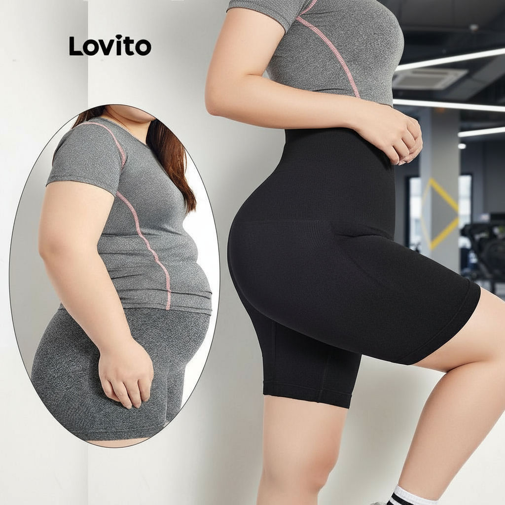 (trendy6)Lovito คอร์เซ็ทพลัสไซซ์ เบสิก LPS06061 (แอพริคอท/ดำ)