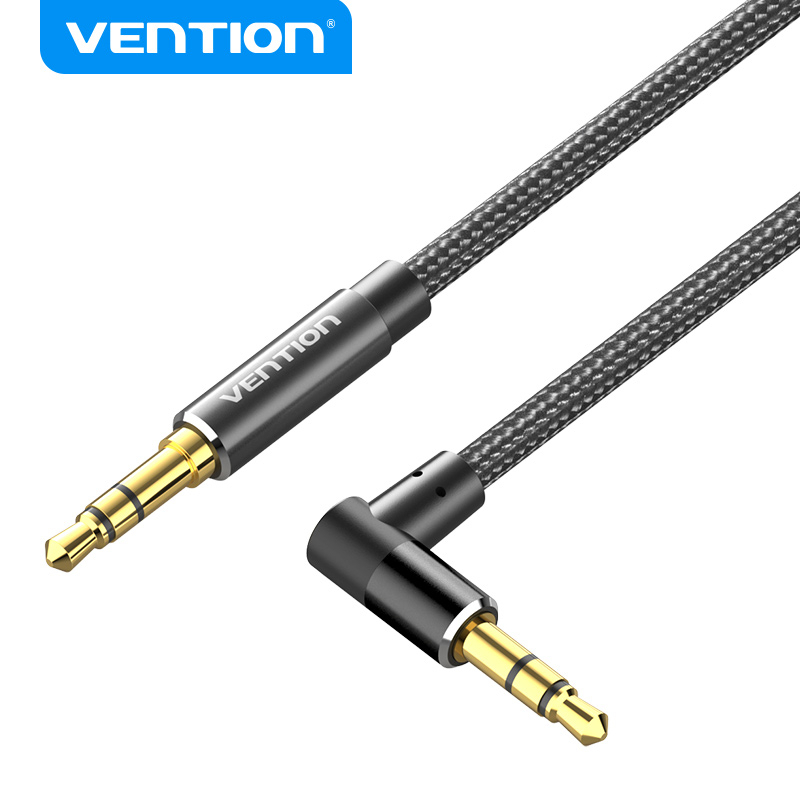 Vention สายสัญญาณเสียง 3.5 มม. แจ็ค Aux Cable Hi-Fi Sound Stereo Nylon Braided 90 องศาสําหรับแล็ปท็อปรถยนต์
