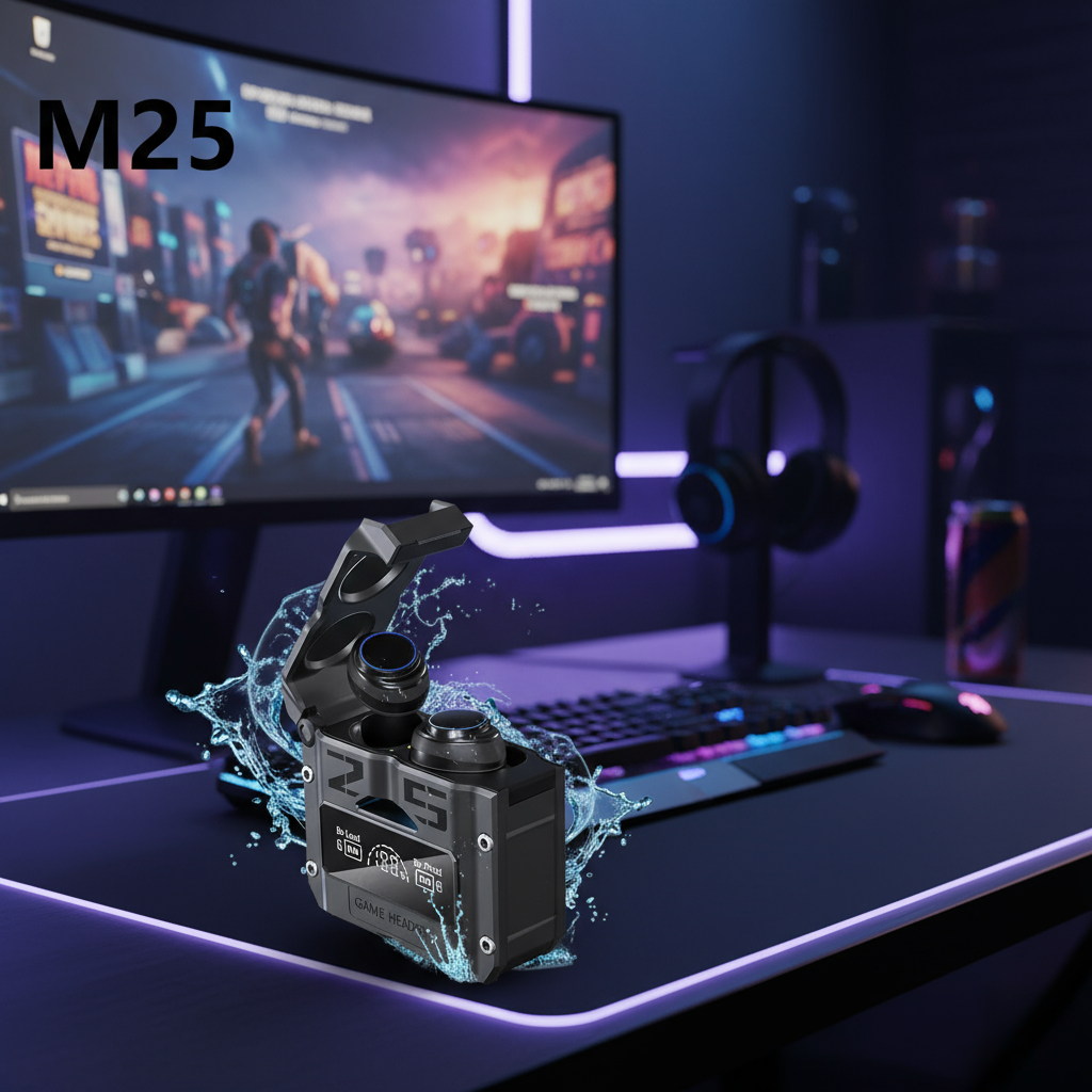 หูฟังบลูทูธ M25 TWS หน้าจอ LED กันน้ํา ระบบเสียงรอบทิศทาง พร้อมชาร์จสํารองในตัว