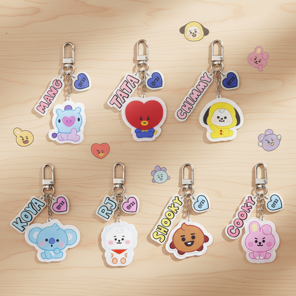 พวงกุญแจอะคริลิค BT21 สไตล์การ์ตูนเกาหลีสําหรับผู้หญิง ของขวัญ
