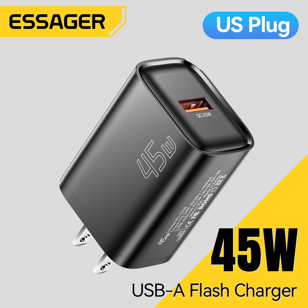 Essager 45W ที่ชาร์จ USB A ชาร์จเร็ว QC3.0 PD สําหรับ Samsung Galaxy S24 S23 Xiaomi 15 iPad Vivo ที่ชาร์จ USB A เร็ว