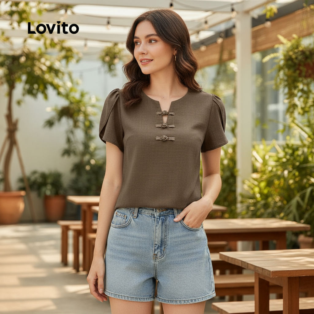 เสื้อเชิ้ตแขนสั้นLovito.BLB154P1D1098