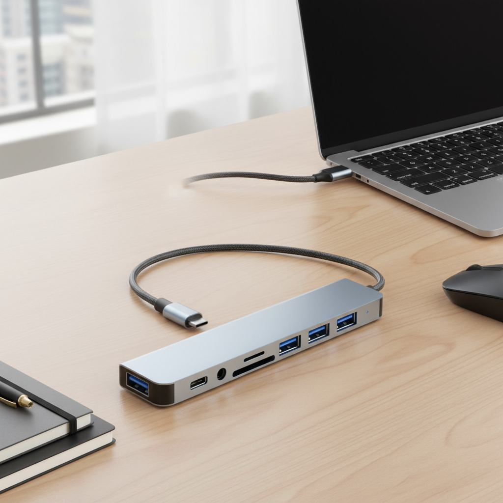 ฮับมัลติพอร์ต Type C อะแดปเตอร์ USB 8-in-1 ขยายช่อง SD/TF การ์ดรีดเดอร์ 3.5mm สําหรับ MacBook, PC