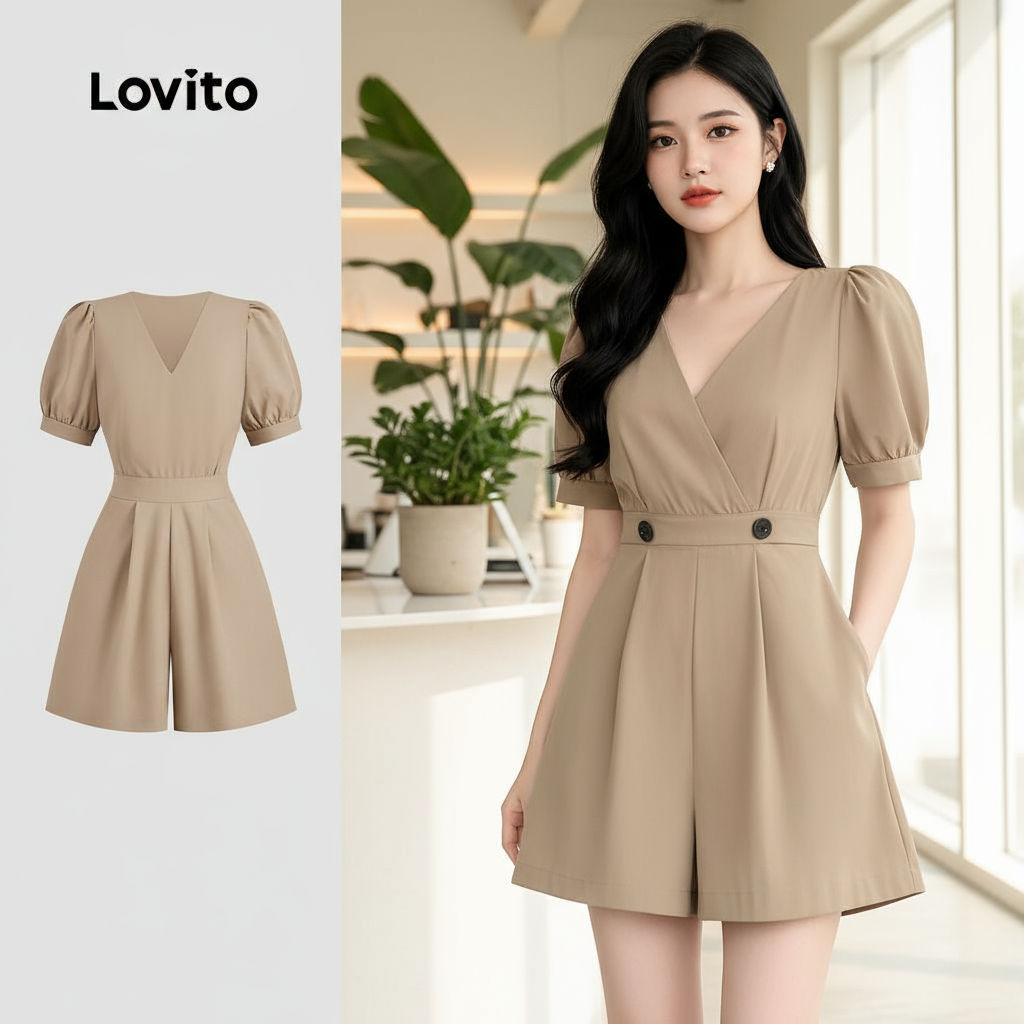 (trendy6)Lovito กางเกงจั๊มสูทลายเพรียวผ้าคอตตอนคาดิแกนสำหรับผู้หญิง ฤดูใบไม้ผลิ/ฤดูร้อน L142ED633