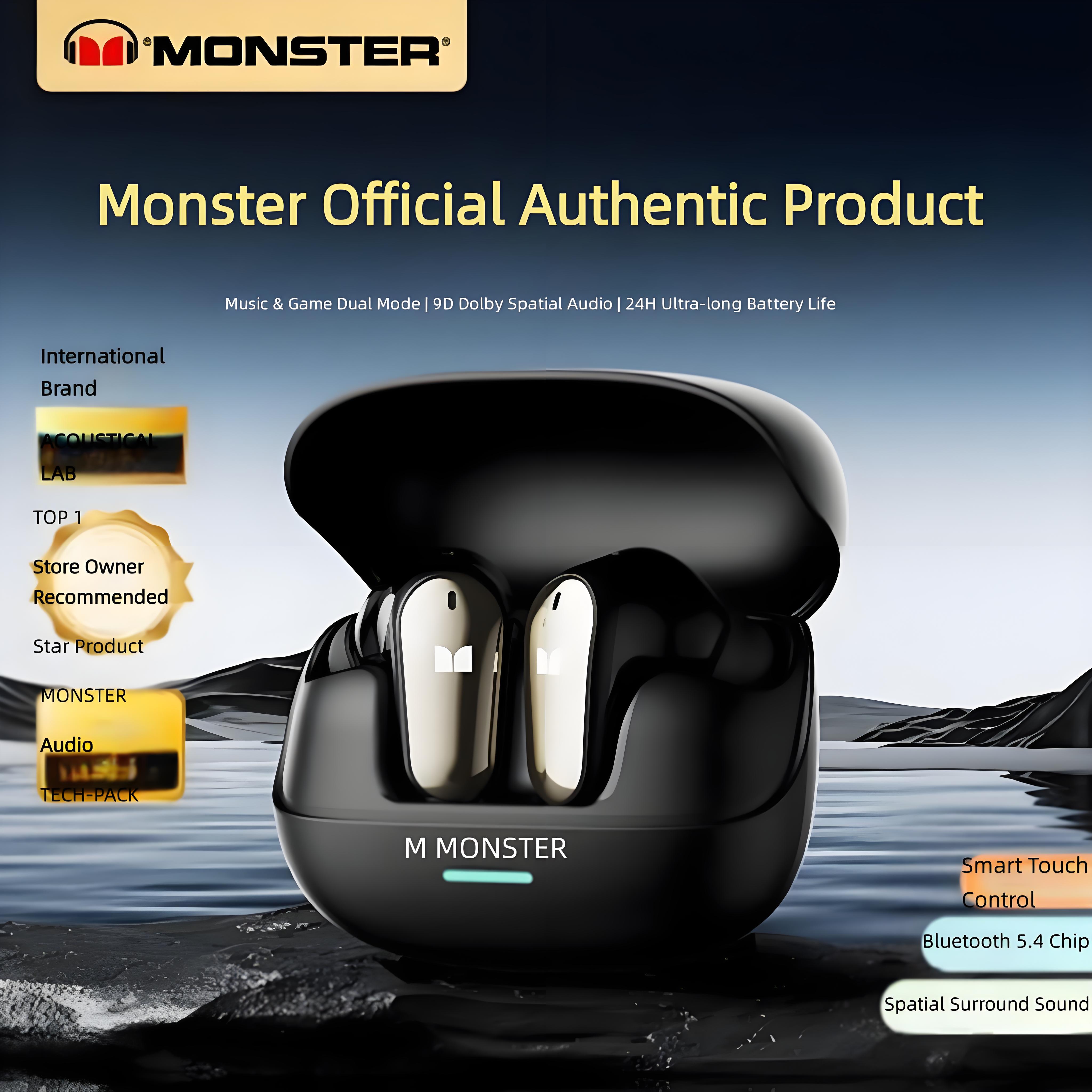 หูฟังไร้สาย Monster MQT52 หูฟังเกมมิ่งไร้สายแบบครอบหู สีฟ้า ลดเสียงรบกวนสําหรับเล่นเกม กีฬา ความหน่ว