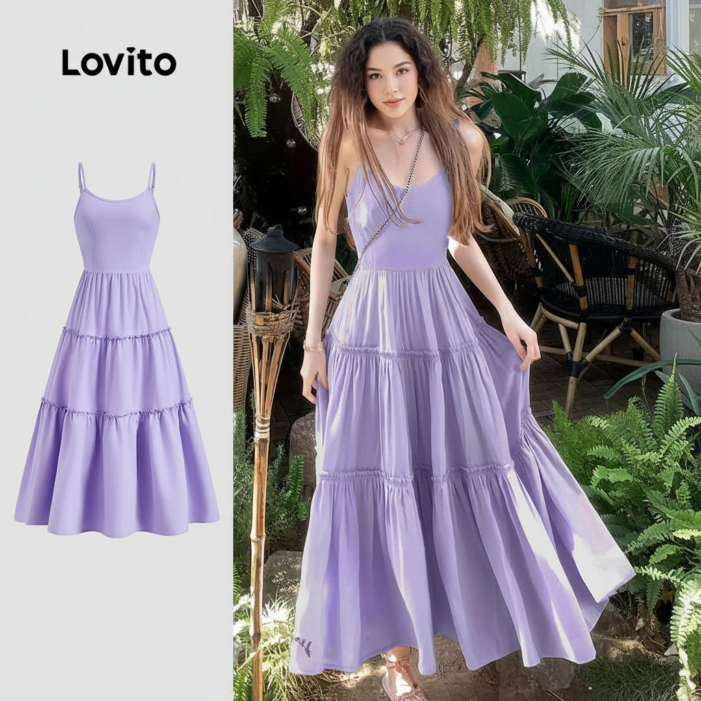 (Fashion_3) Lovito โบฮีเมียนชุดเดรสชั้นผูกธรรมดาสําหรับผู้หญิง L133AD289