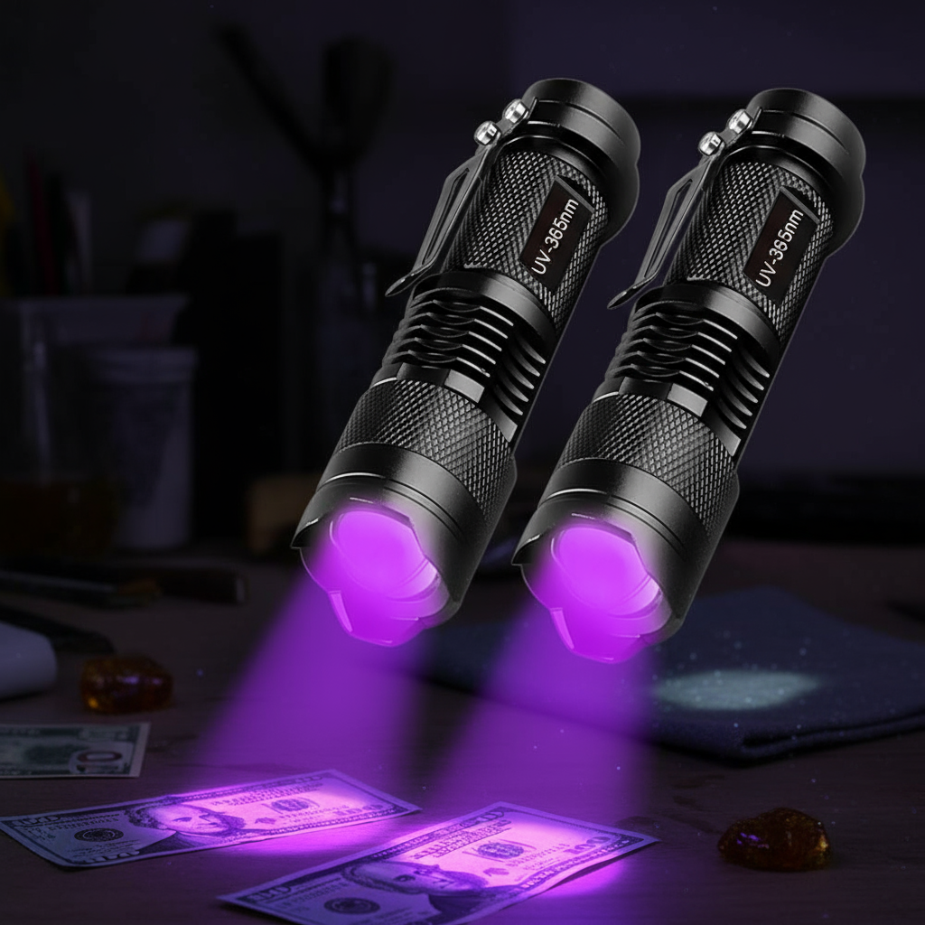 ไฟฉาย UV อัลตราไวโอเลต สีม่วง 365nm/395nm ตรวจจับธนบัตรปลอม อลูมิเนียม ตรวจจับคราบแมว