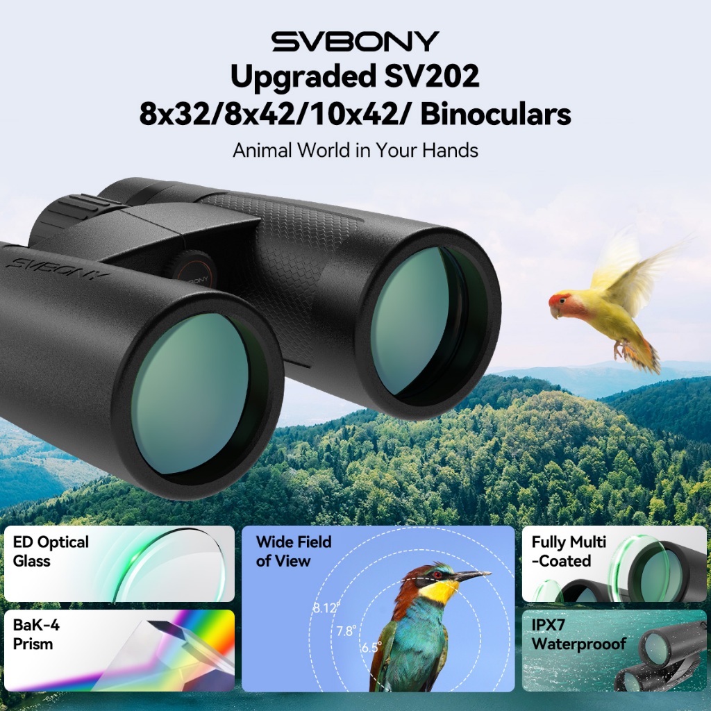 Svbony SV202 ED แบบอัปเกรด กล้องส่องทางไกลแบบสองตาสําหรับดูนก ความละเอียดสูง เลนส์มุมกว้าง เหมาะสําห
