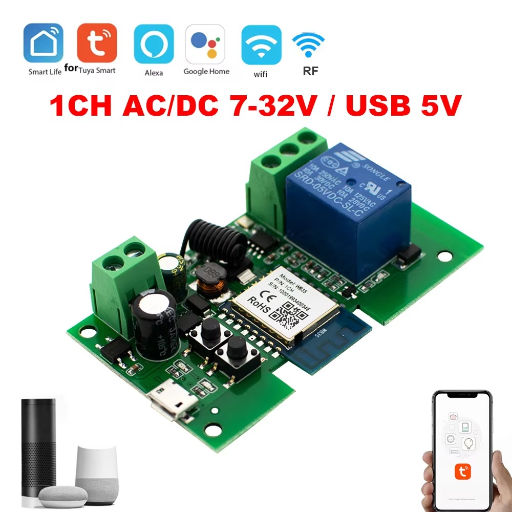 สวิตช์ Wifi สำหรับ Tuya 1CH AC DC 7-32V ระบบควบคุมไร้สาย Inching/Self-Locking โมดูลรีเลย์สำหรับอัตโนมัติในบ้าน เปิดประตูด้วยการควบคุมเสียง Alexa Google Home