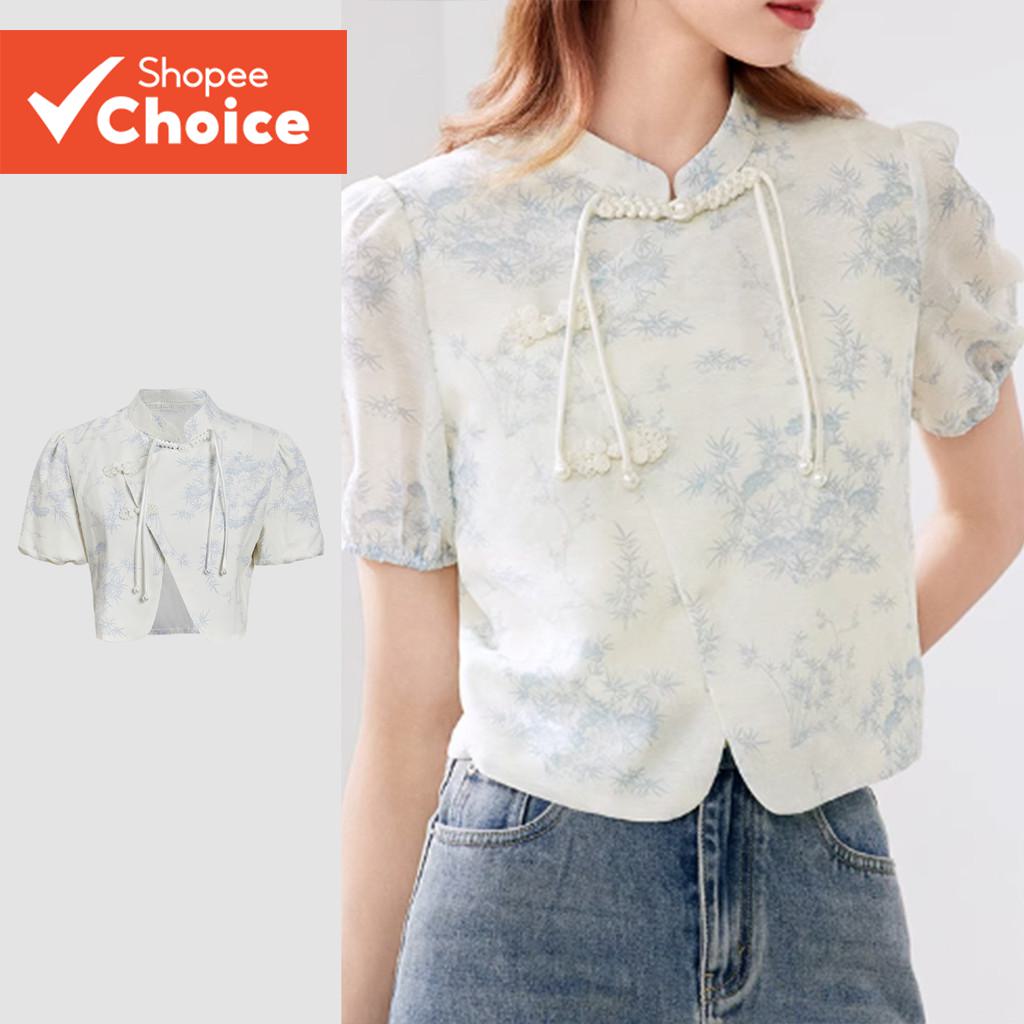 โลวิโต้ เสื้อเชิ้ตผู้หญิงหรูหรา ลายไท-ดาย ผูกโบว์หน้า รุ่น L112ED617