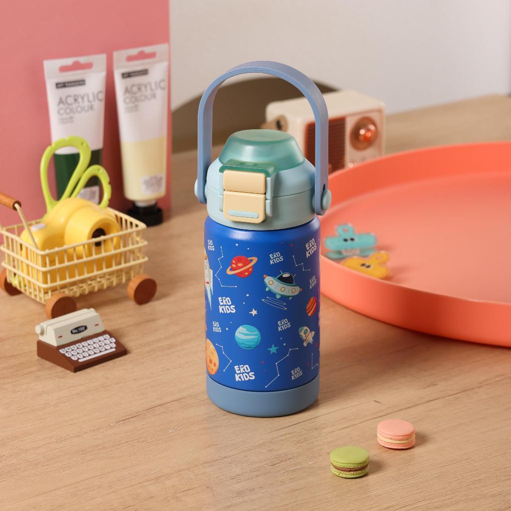 EKOZOU ขวดน้ำสแตนเลส 304 รุ่น EKOKIDS ฝาสองชั้น มีหลอดดูดและหูหิ้ว ขนาด 360 มล. มีให้เลือก 3 แบบ