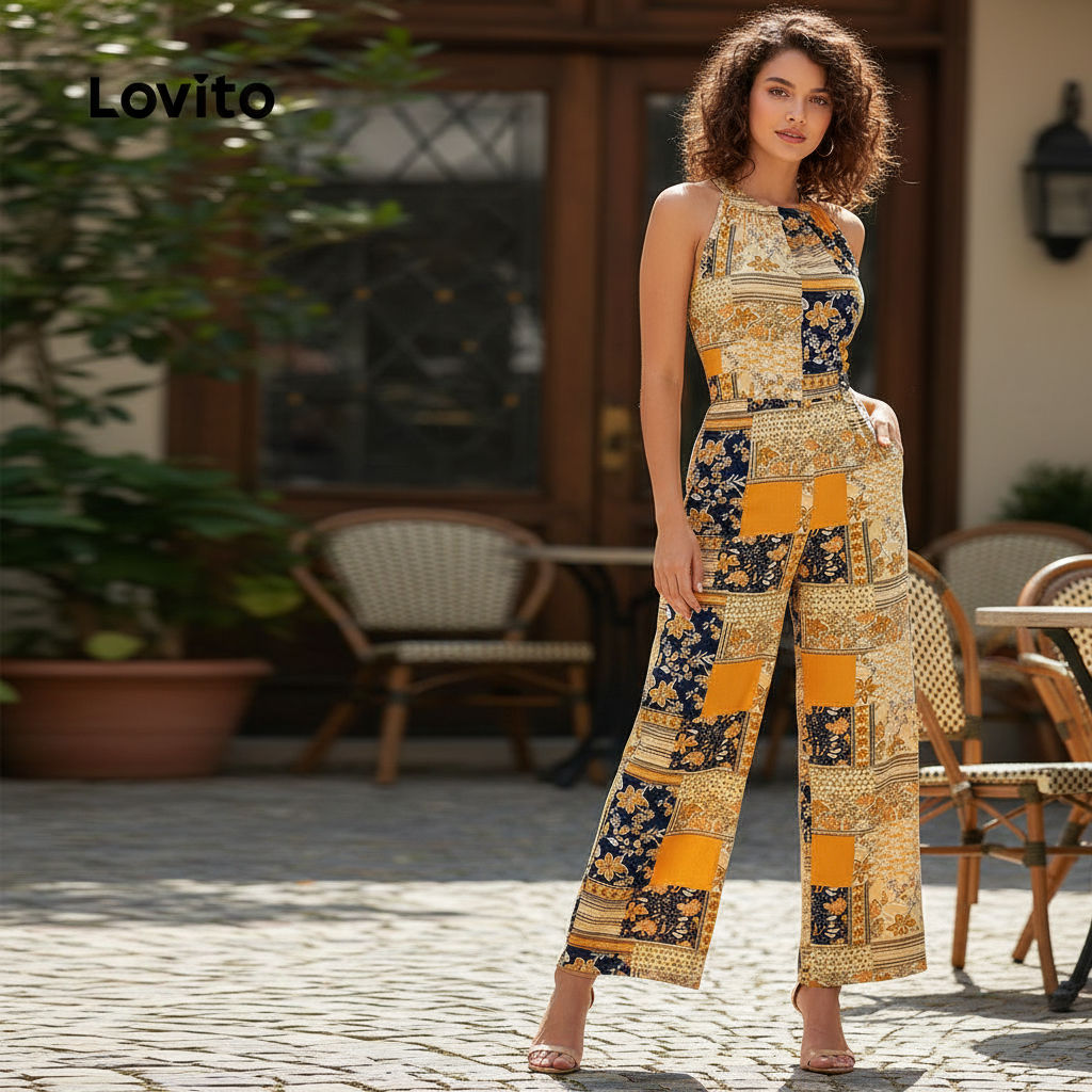 Lovito จัมพ์สูทผู้หญิงสไตล์โบฮีเมียน สําหรับฤดูฤดูใบไม้ผลิและฤดูร้อน รหัส L143ED448