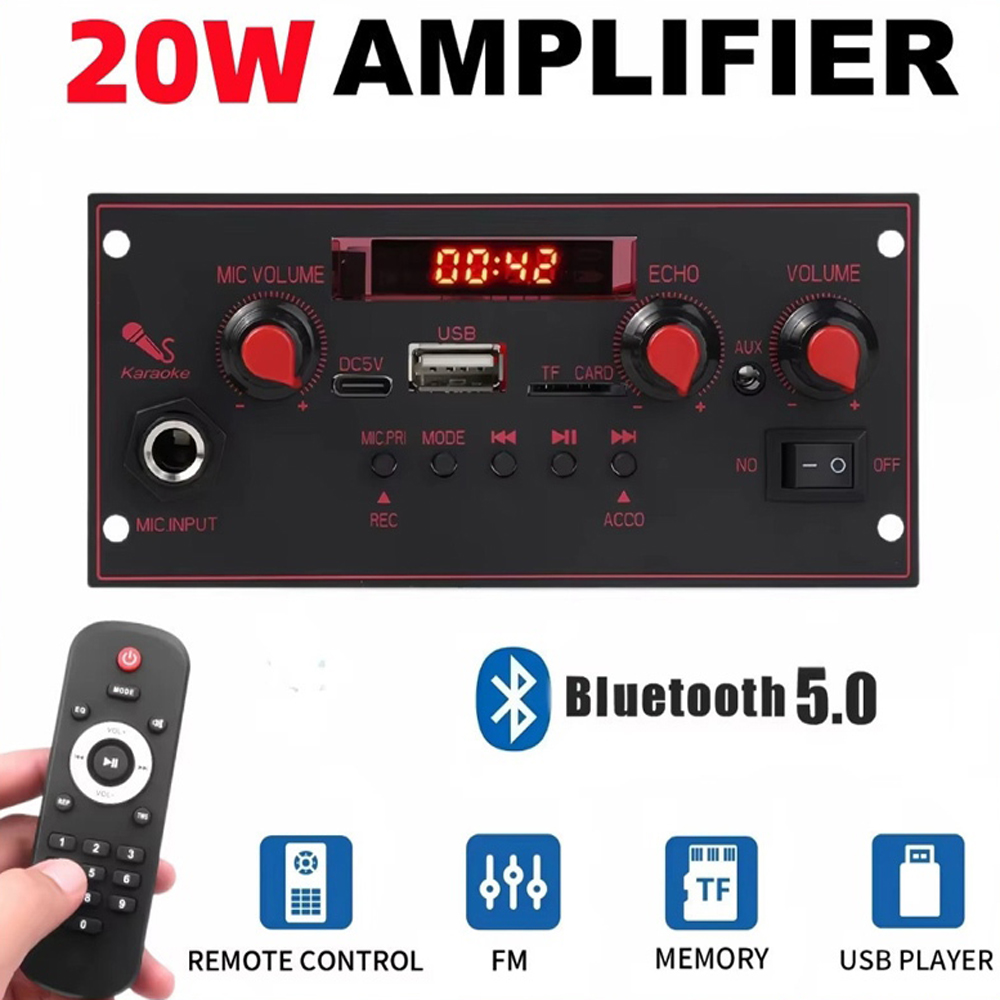 มินิบลูทูธเครื่องขยายเสียง BT5.0 20W DIY Amp Dec oder Board 12V พร้อมวิทยุ FM TF USB Aux สําหรับรถยนต์