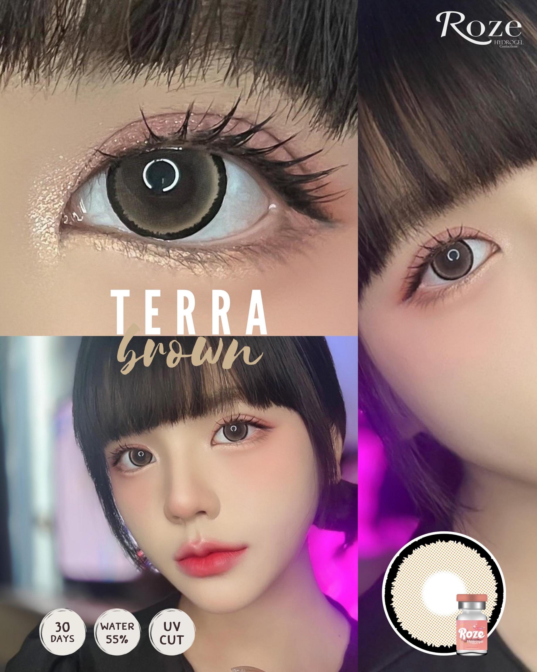 คอนแทคเลนส์รายเดือน Rozelens Terra Hydrogel บิ๊กอาย Terra / Brown /Roze ค่าสายตาปกติ