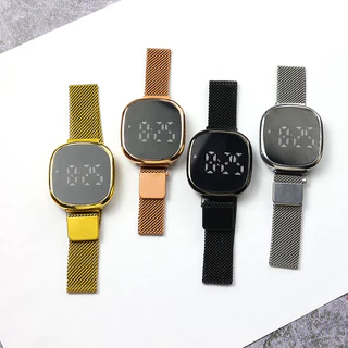 นาฬิกาสัมผัส LED Unisex, สายมิลานแม่เหล็ก, จอแสดงผลดิจิตอลสําหรับนักเรียน, ของขวัญใน Gold-Tone Silver Black Rose Gold