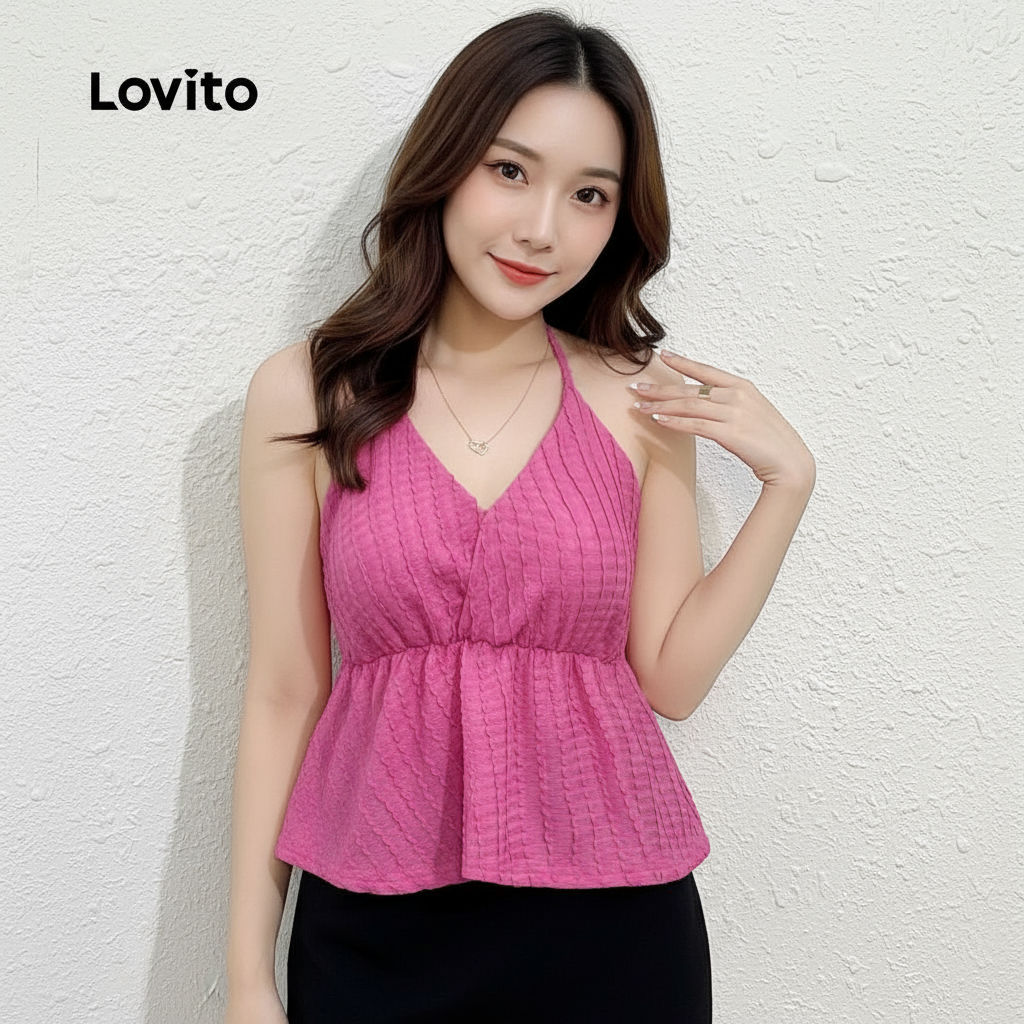 (trendy2)Lovito โบฮีเมียนเสื้อกล้ามชายนัวเนียธรรมดาสําหรับผู้หญิง L132ED015