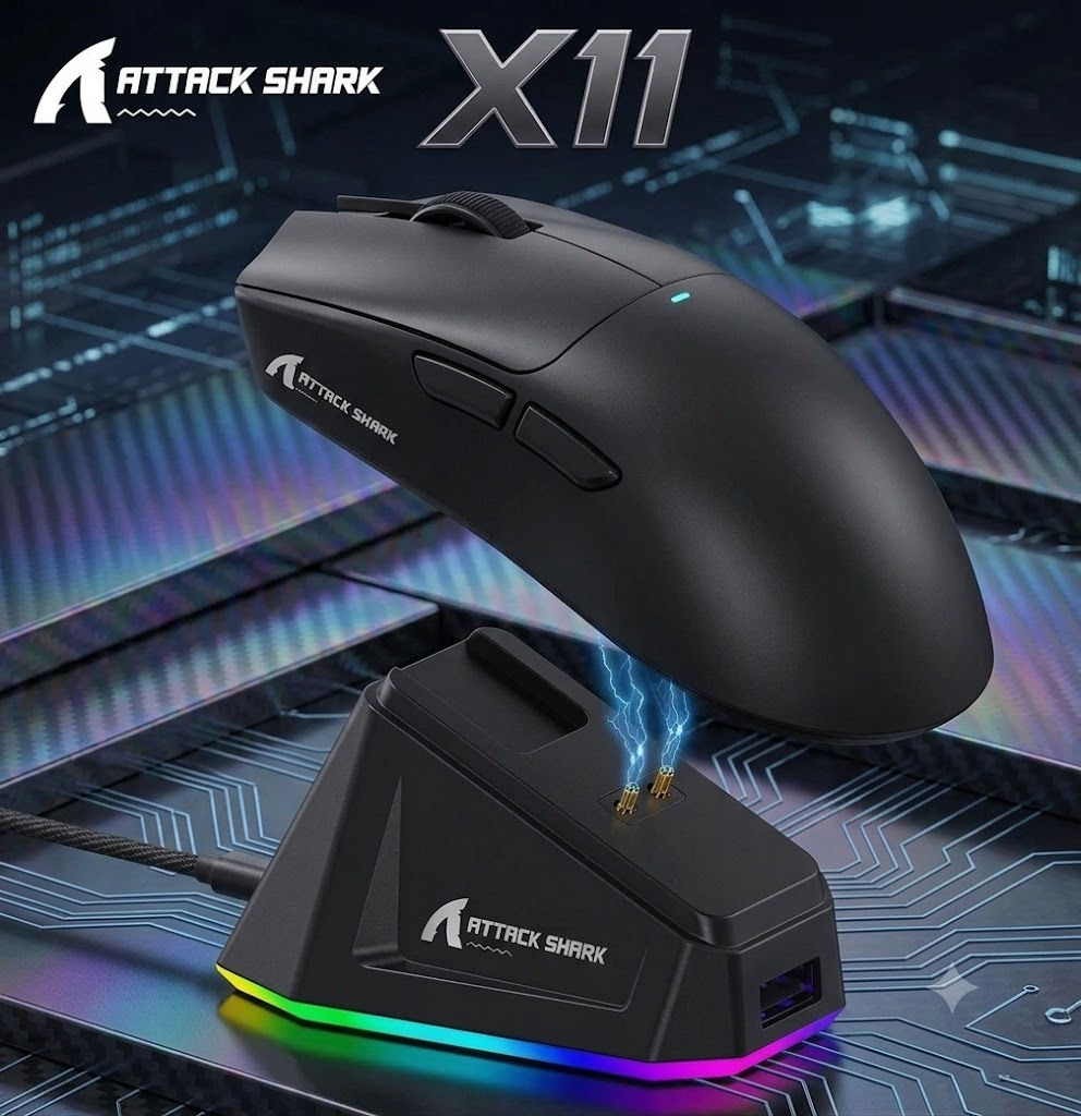 เมาส์เกมมิ่งไร้สาย Attack Shark X11 การเชื่อมต่อ 3 โหมด ไฟ RGB 22000DPI สําหรับ PC