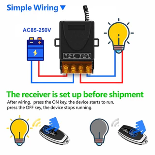 เครื่องส่งสัญญาณรีเลย์ 30A รีซีฟเวอร์ 1CH และรีโมทไร้สาย 2 ปุ่ม RF 433Mhz AC 110V 220V