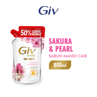 Giv White Sabun Mandi Cair Sakura Pearl Pouch 800 ml