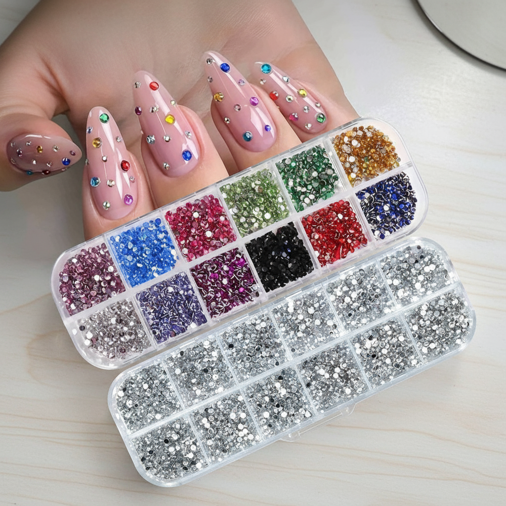 ชุดคิท-2 กล่องตกแต่งสีเงินและสีรุ้งสําหรับแต่งหน้าและเล็บ